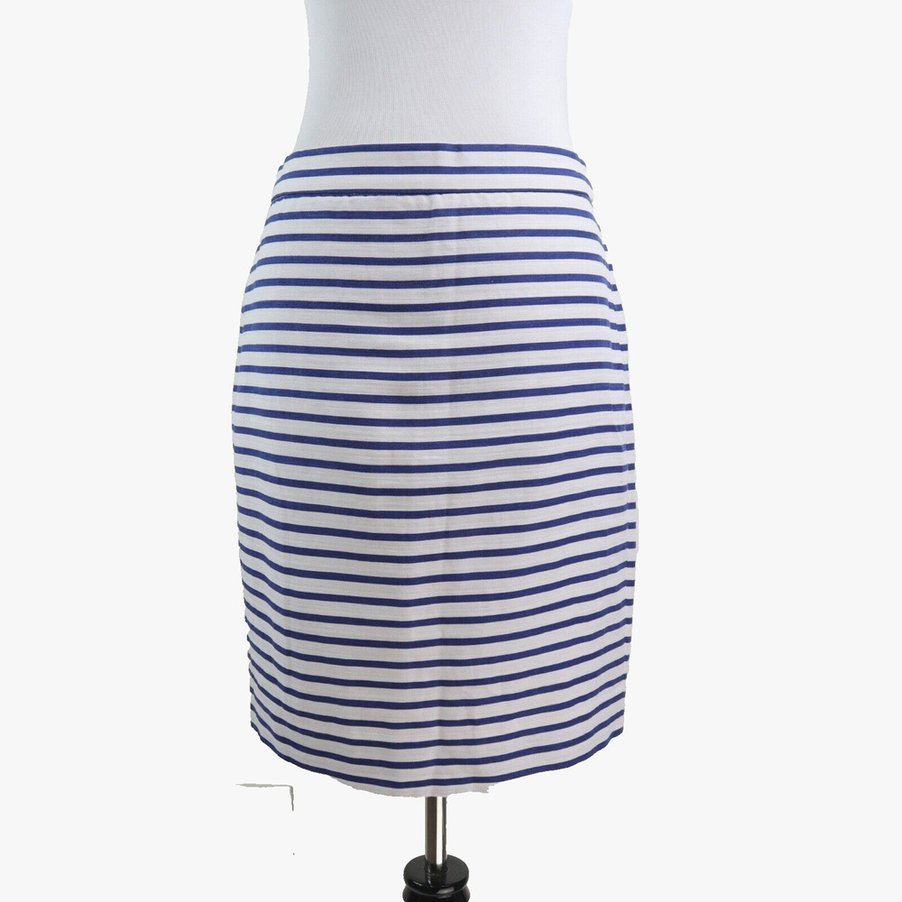 NWT J Crew Size 4 The Pencil Skirt Lined Nautical Stripe Blue White